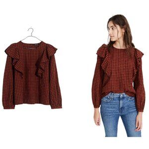 Madewell Ruffle-Front Top in Plaid Size L